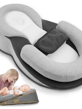 Infant Lounger with Cushion And Strap Gray And White, New Without Box